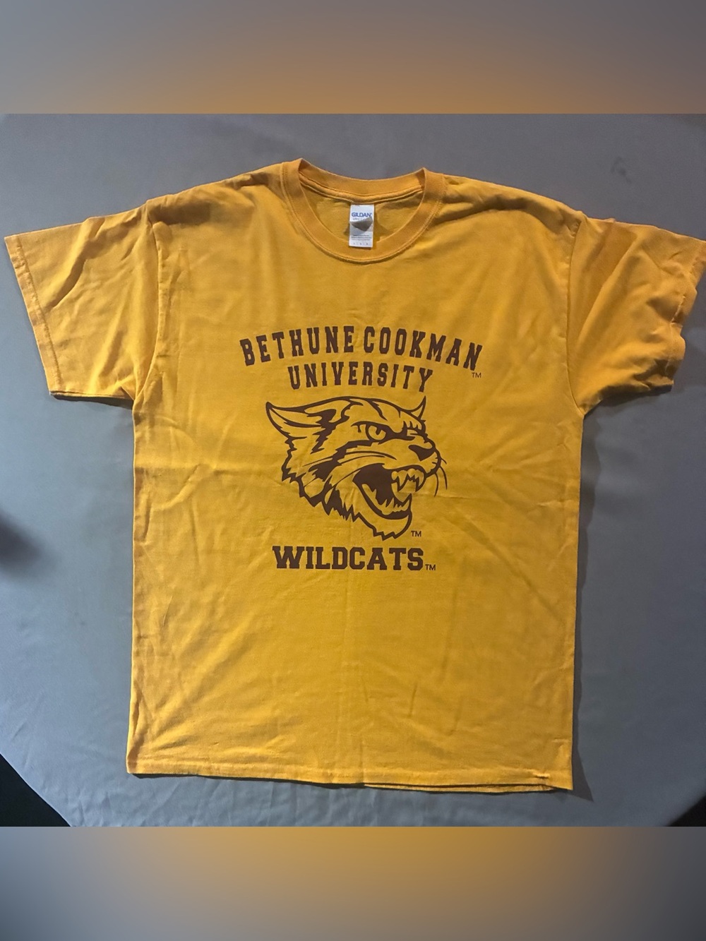 Gildan Bethune Cookman University Wildcats Gold Tee with Maroon Print